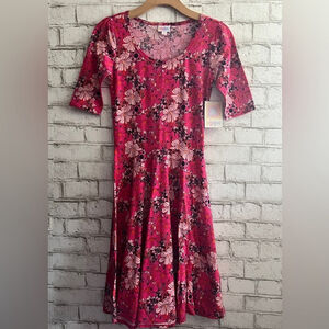 NEW!!! Pink Floral LuLaRoe Nicole Dress Size XS Scoop Dress Mid Sleeve